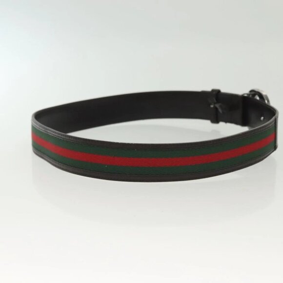 GUCCI Web Sherry Line Belt Leather 37"" Red Green 114984 Auth sw1387 - Picture 8 of 9
